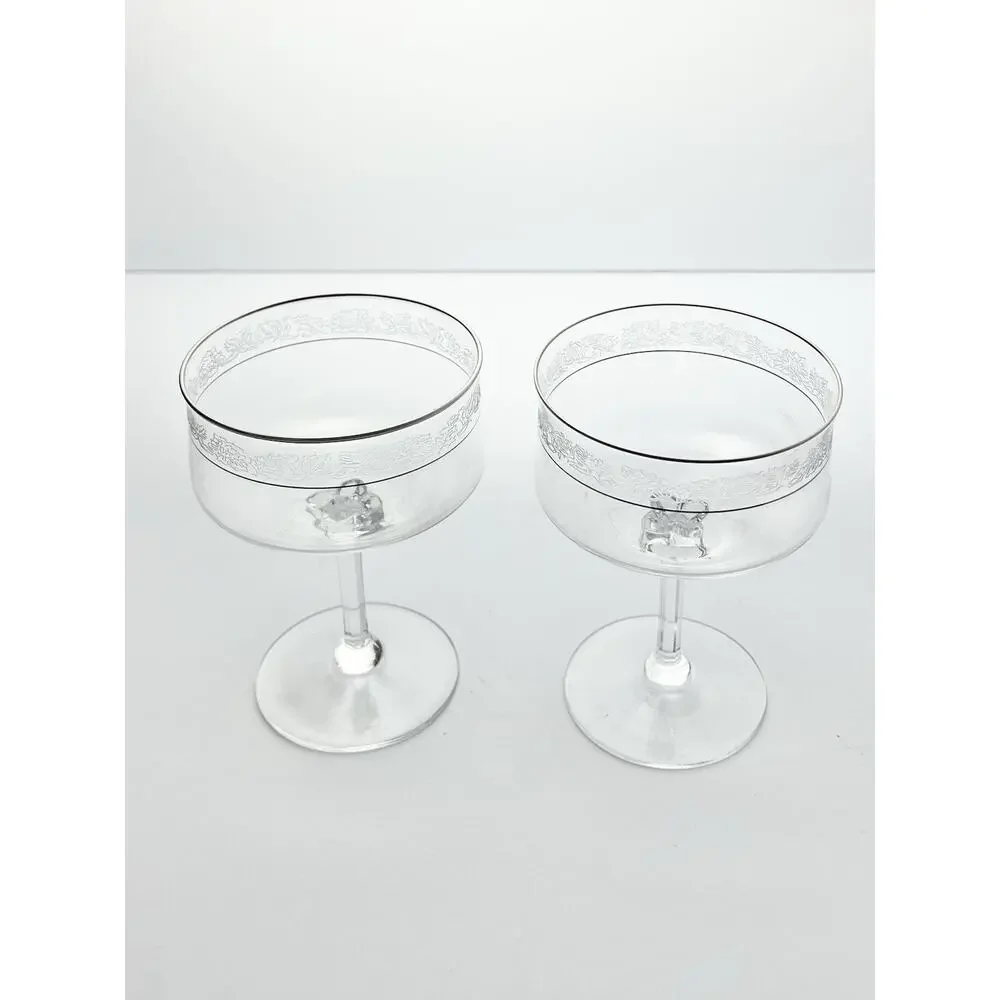 Lenox “Moonspun” Pair of Coupe Champagne Glasses 5” 10oz Signed